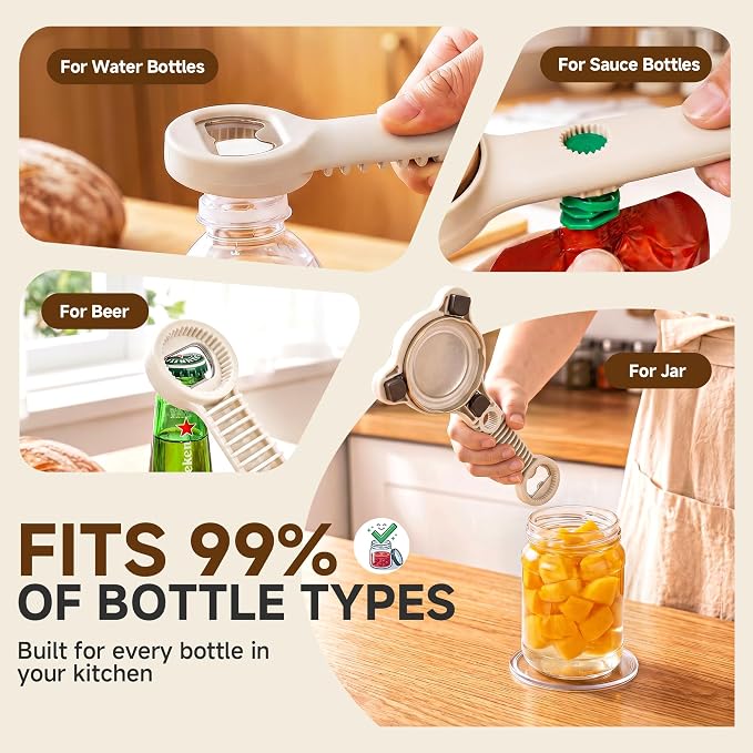 2026 Upgraded 4-in-1 Jar Opener - Adjustable Stainless Steel Lid Remover for Seniors & Arthritis Sufferers (Brown)
