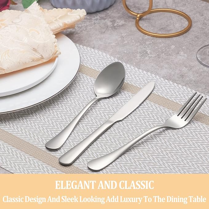 40 Piece Silverware Set Service for 8,Premium Stainless Steel Flatware Set,Mirror Polished Cutlery Utensil Set,Durable Home Kitchen Eating Tableware Set,Include Fork Knife Spoon Set,Dishwasher Safe