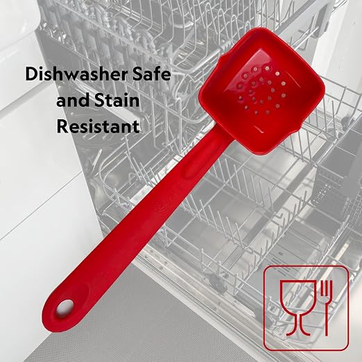 Rite-Size 10 oz. Perforated Square Server Portion Utensil, Copolymer Plastic Heat Resistant Professional Cooking Tool, Red