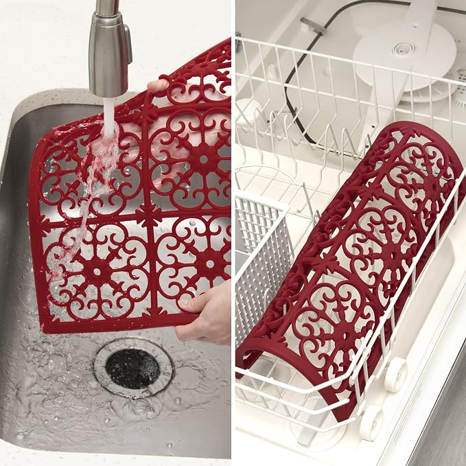 GASARÉ, Extra Large, Thick, Silicone Trivet for Hot Dishes, Pots, and Pans, Heat Resistant Mat for Countertop, Hot Pad for Kitchen, Easy to Clean, 16 x 12 x 3/8 Inches, Red