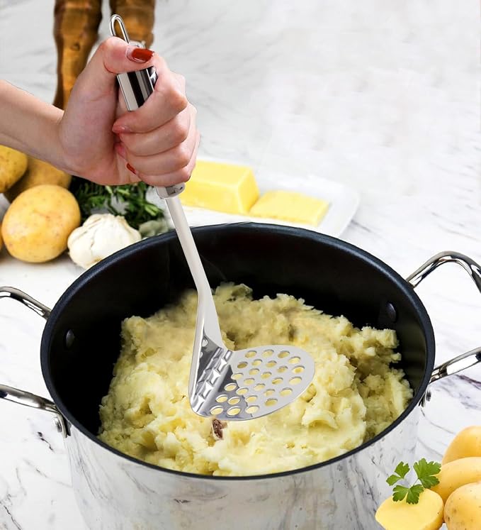 IPEA Professional Stainless Steel Potato Masher for Mashing Potatoes, Vegetables and Fruits - Slim Design - Ergonimic Handle - Manual Tool for Mashed Potatoes and Vegetable and Food Press
