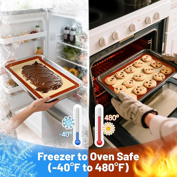 Silicone Baking Mats, 3PACK Reusable Non-stick Baking Mats for Cookies, Easy Clean & Non-Slip Food Grade, 16.5’’ x 11.6’’ Baking Sheets for Cookies, Bread and Pastry, Baking Supplies for Oven