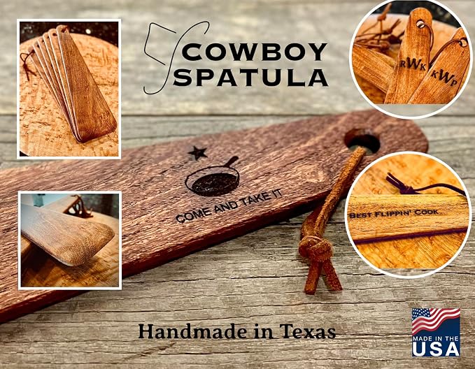 COWBOY SPATULA - Mesquite Wood Spatula, Handmade in Texas, Made in USA, Perfect for cast iron cookware, steel cookware, nonstick cookware - Personalization Optional (Christmas - Merry Christmas Y'all)