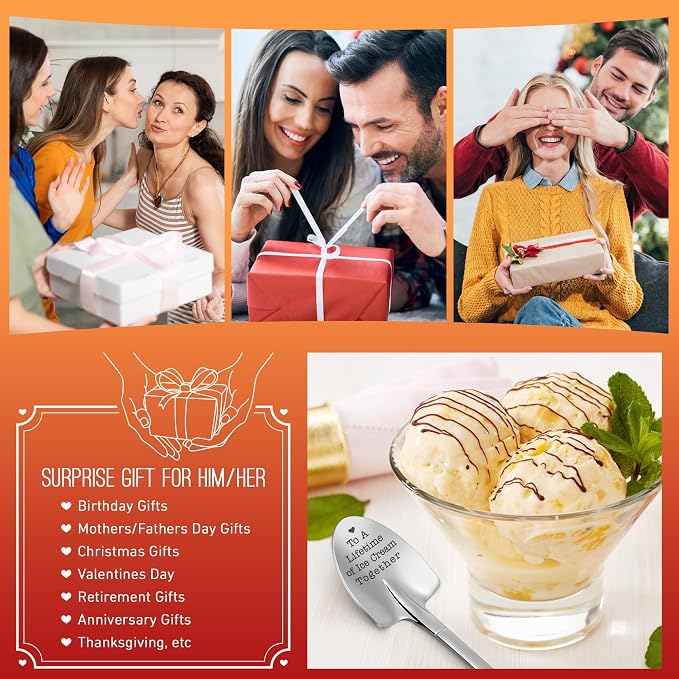 LEJIAJINW Engagement Gifts for Couples, Mr Mrs Wedding Engaged Gift for Newlywed Couple, His and Hers Ice Cream Shovel Spoon, Fiance Gifts for Him, Her, To A Lifetime of Ice Cream Together