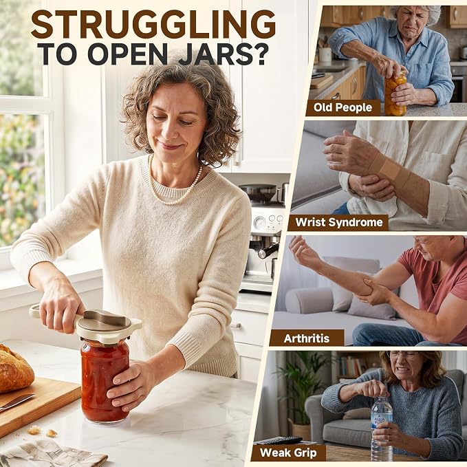2026 Upgraded 4-in-1 Jar Opener - Adjustable Stainless Steel Lid Remover for Seniors & Arthritis Sufferers (Brown)