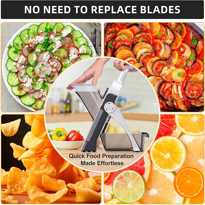 Safe Mandoline Slicer for Kitchen, Adjustable Thickness 0.1-8 mm, Professional Vegetable Slicer, Potato Slicer, Food Chopper French Fry Cutte, Mandolin, Chopping Artifact (just Slice, Gray)