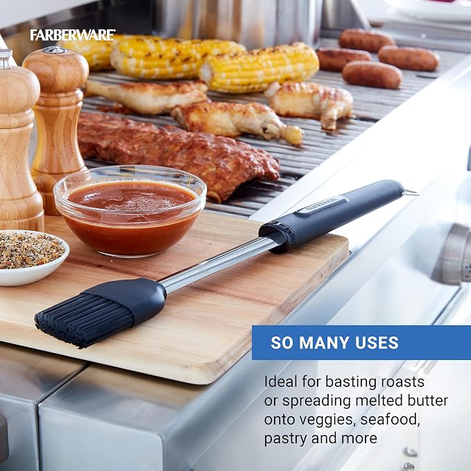 Farberware Silicone Basting Brush with Black Handle, 16-Inch Pastry and BBQ Brush for Grilling, Roasting, and Baking - Dishwasher Safe Kitchen Tool