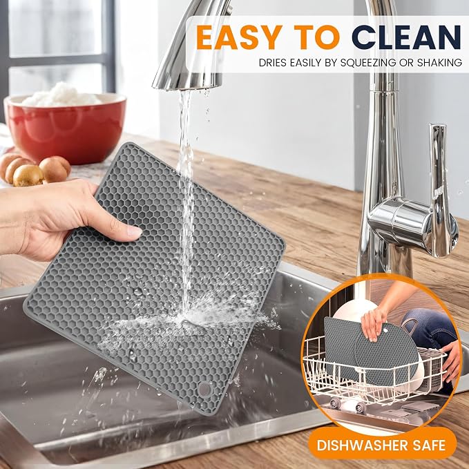 Silicone Trivet Mats 4 Heat Resistant Pot Holders Multipurpose Non-Slip Hot Pads for Kitchen Potholders, Drying mat, Jar Opener, Spoon Holder, Coaster(Dark Grey)