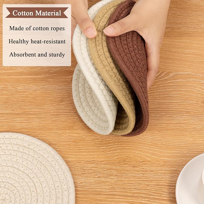 SHACOS 8 Inches Trivets for Hot Dishes, 4 Pieces Cotton Trivets Mats for Kitchen, Hot Pads for Countertops and Table, Heat-Resistant Pot Holders for Hot Pots and Pans(Mix Color, 4pcs)