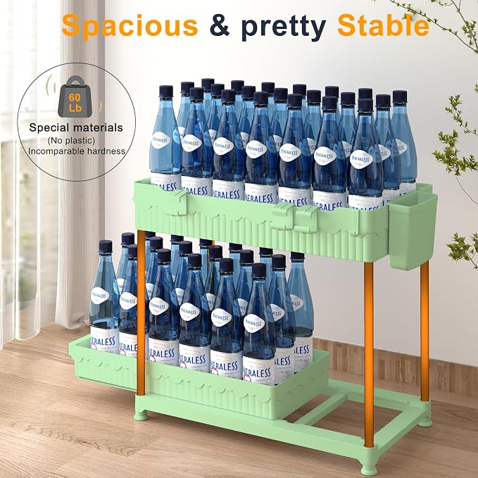 3-Pack 2-Tier Under Sink Organizers with Sliding Drawers | Multi-use kitchen & bathroom storage, 12.8 inch green cabinet organizer, space-saving sliding drawer design.