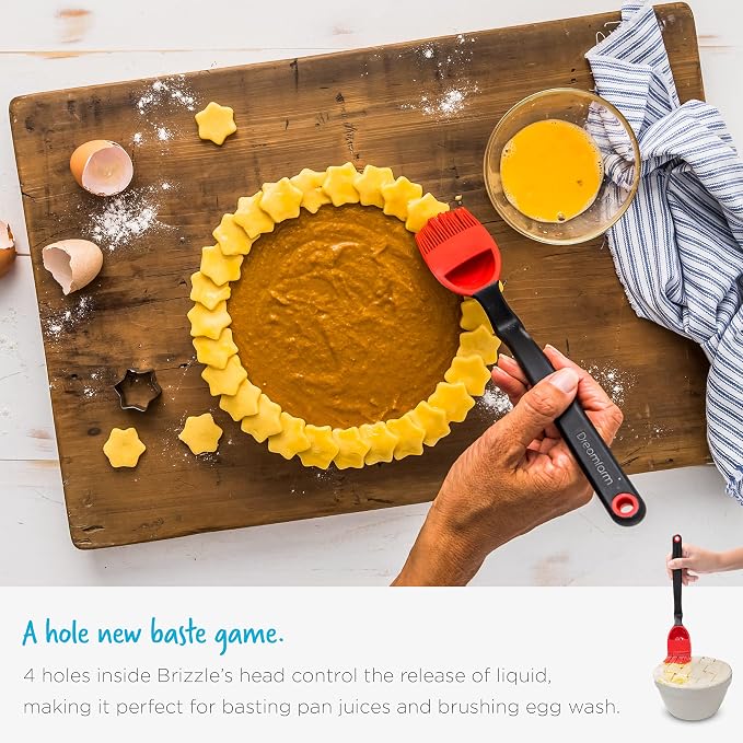 Dreamfarm Brizzle Basting Brush with Built-In Sauce Reservoir - Black | Sit-up, mess-free BBQ and pastry brush, flexible bristles, scoop and drizzle baster, holds 1 tbsp of liquid