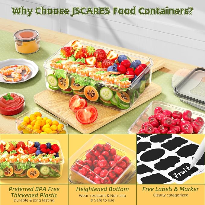 50 PCS Food Storage Containers with Lids Airtight (25 Lids & 25 Containers) | Reusable Plastic Leakproof Meal-Prep Container for Kitchen Storage Organization Microwave/Dishwasher Safe with Labels & Pen