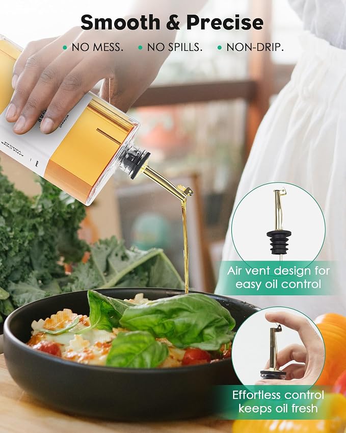 WISIMMALL Olive Oil Dispenser For Kitchen, Glass Oil Bottle 350ML Oil And Vinegar Dispenser Set Of 4 with 4 Stainless Steel Pourers & 44 Labels, Soy Sauce Dispenser, Coffee Syrup Bottles