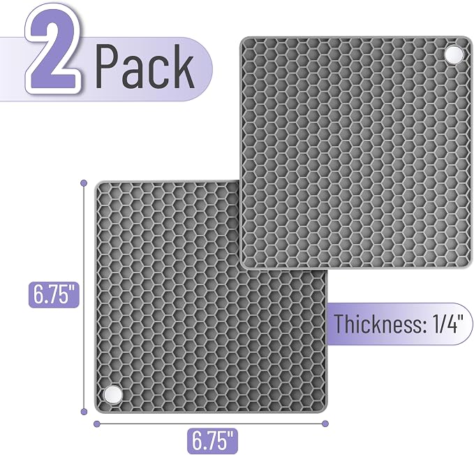 BTaT Silicone Trivet Mats, 2 Pack, Gray Silicone Trivets for Hot Pots and Pans