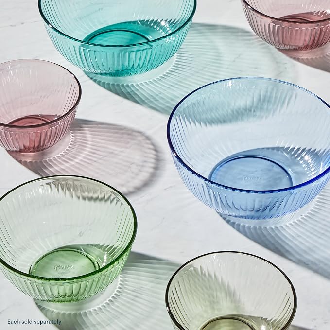 Pyrex Colors (3-Pack) Sculpted Tinted Glass Mixing Bowls with Plastic Lids