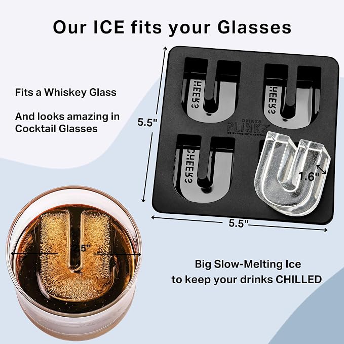 DRINKSPLINKS Custom Letter U Ice Cube Molds. Monogram Ice Cube Mold with Initials. Large Monogrammed Silicone Trays for Bourbon, Whiskey and Cocktails. Fun, Customized Gifts for Men and Women.