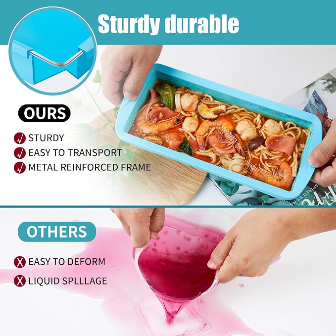 Silicone Freezer Tray with Lid 2 Pack Silicone Freezer Molds - Large Ice Cube Tray - Makes 2 Perfect 4 Cup Portions Soup Cubes Meal Prep Containers- Oven & Dishwasher Safe