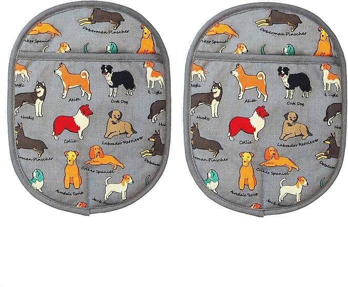 Pot Holders Set of 2 with Transparent Clear Silicone Shell and Nice Dog Printing Cotton Lining, Heat Resistant to 500 F Kitchen Oven Gloves Pot Holder for Cooking (Dog Flower, Potholders)