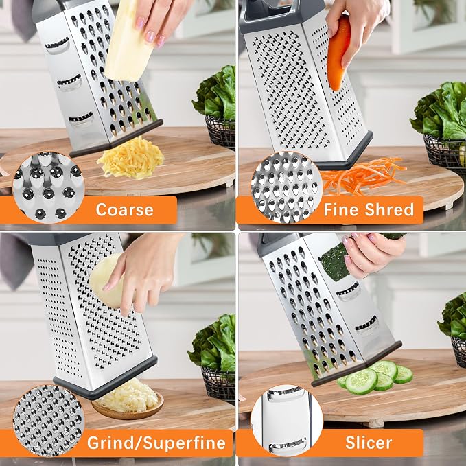 Box grater for kitchen 4 Sided - Cheese Graters Handheld, Stainless Steel Shredder for Food Vegetable Carrot Potato Tomato