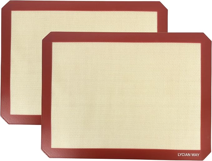 Silicone Baking Mats Set of 2, Half Sheet Nonstick Reusable Extra Thick Baking Sheet Liners for Cookies, Macarons, Bread, Pizza, Pastry, Red
