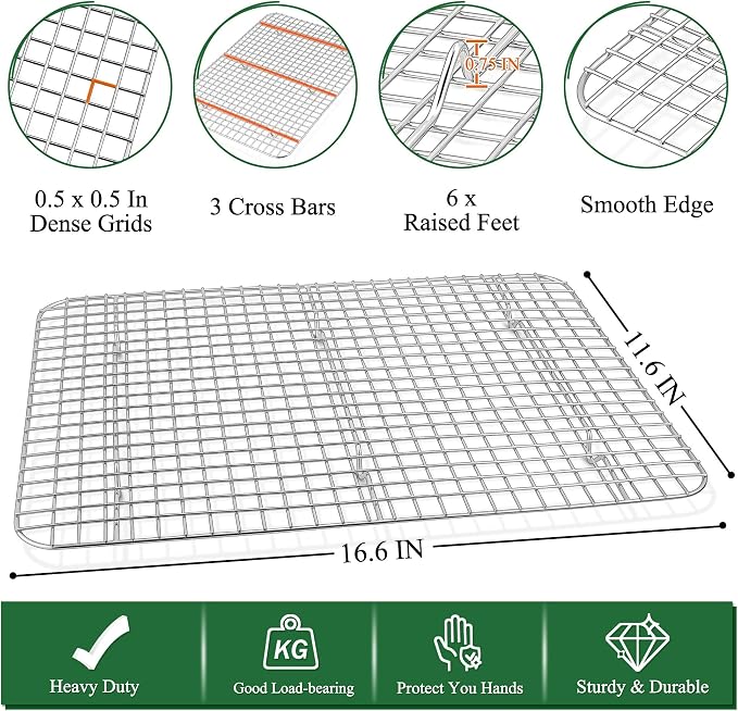 P&P CHEF 17.5 Inch Baking Sheet Pan and Cooking Rack - 4 Pieces | 2x Cookie Sheet + 2x Grid Rack, Stainless Steel Oven Tray with Wire Rack for Oven Baking, Healthy & Sturdy & Easy to Clean