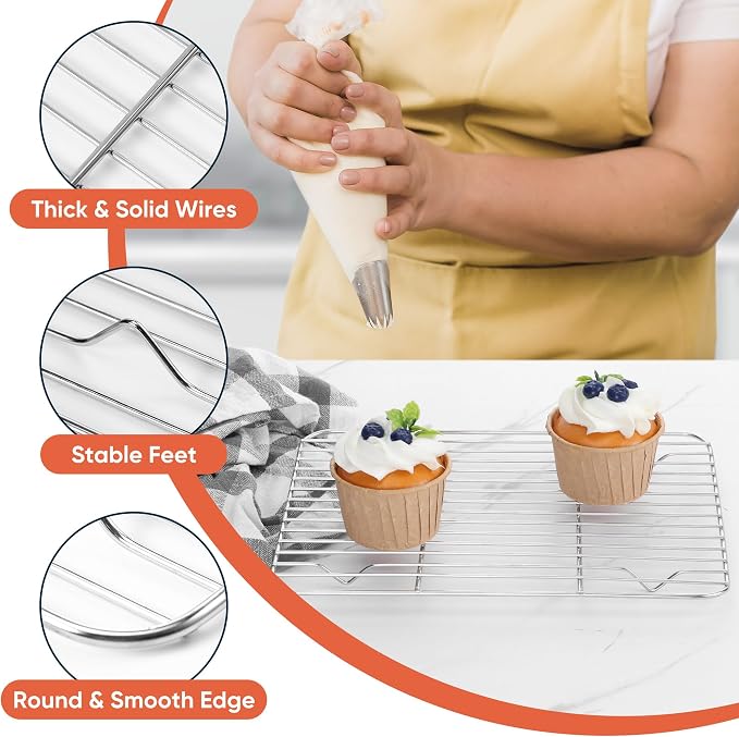 Homikit 2 Pack Small Baking Cooling Racks, 9.7 * 7.5 Inch Stainless Steel Wire Rack for Cooking Roasting Grilling, Fit for Toaster Oven Pan, Non-toxic & Heavy-Duty