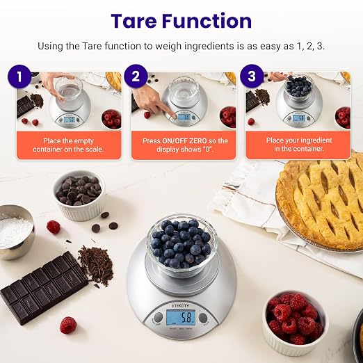 Etekcity Food Kitchen Scale with Bowl, 11lb/5kg, Grams and Ounces | Removable bowl with tare, backlit display, ideal for baking, meal prep, dieting and weight loss