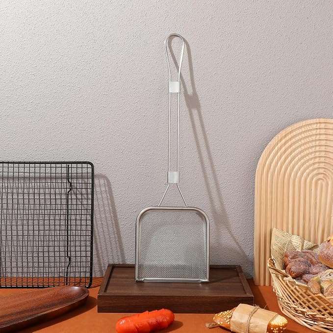 Stainless Steel Skimmer Spoon 16.92In Fine Mesh Oil Skimmer Ladle for Cooking Frying Hot Pot Fat Strainer Kitchen Utensil with Hanging Hole