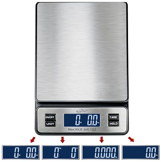 W-2809 90 LB X 0.1 OZ Durable Stainless Steel Digital Postal Scale,Shipping Scale with AC Adapter, (Pack of 10)