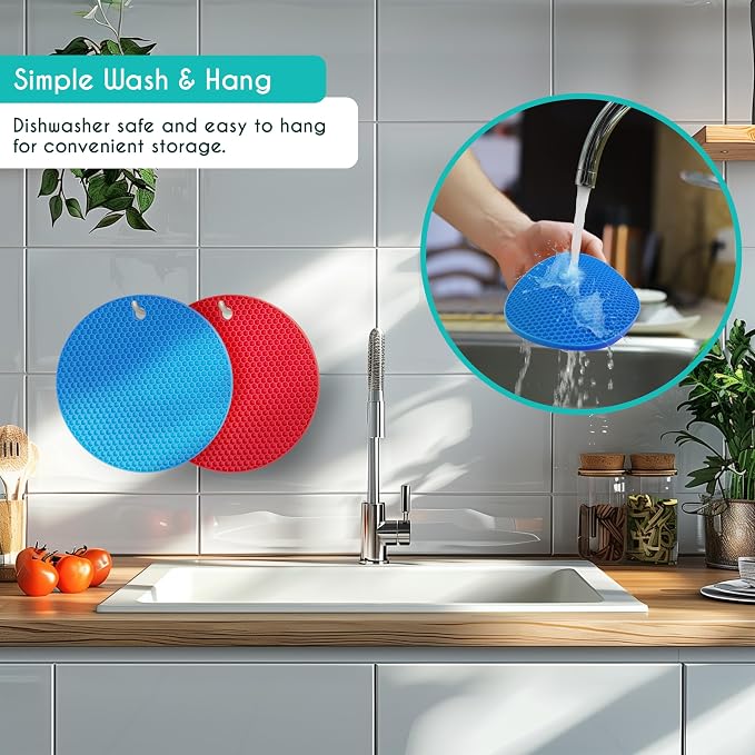 4 Pcs Thick Multicolored Trivets for Hot Dishes, Non Slip Hot Pot Holders, Kitchen Heat Resistant Silicone Pad, Extra Thick, Large.