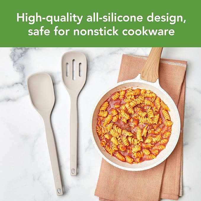 Tovolo Elements Silicone Spoon Set of 2 Mixing and Slotted Spoon Bundle for Non Stick Cooking Mixing Serving, Dishwasher Safe Heat Resistant Slotted Spoon and Mixing Serving Spoon, Oatmeal