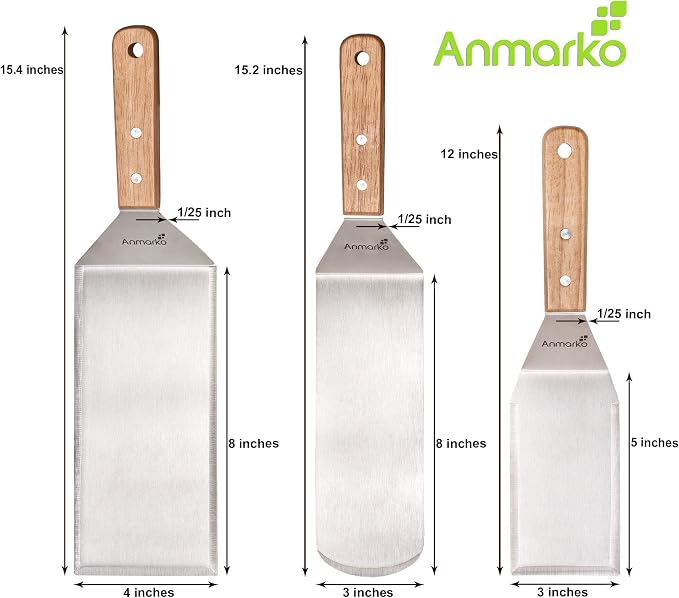 Metal Spatula Set Stainless Steel Hamburger Turner Griddle Flipper Scraper for BBQ Grill Flat Top