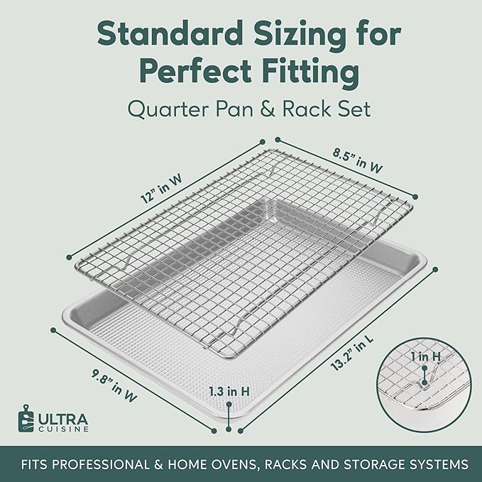 Quarter Sheet Pan with Wire Rack Set - Commercial Quality | Premium Aluminum Baking Sheet, 100% Stainless Steel Rack, Cookie Cooling Racks &1/4 Pan, PROUDLY DESIGNED IN COLORADO, USA