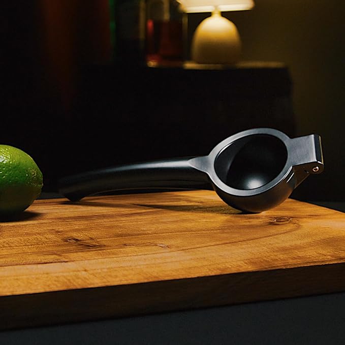 Viski Black Citrus Press, Citrus Juicer, Lemon Squeezer for Cocktails, Bar Accessories, Matte Black Lime Juicer, Metal, Set of 1