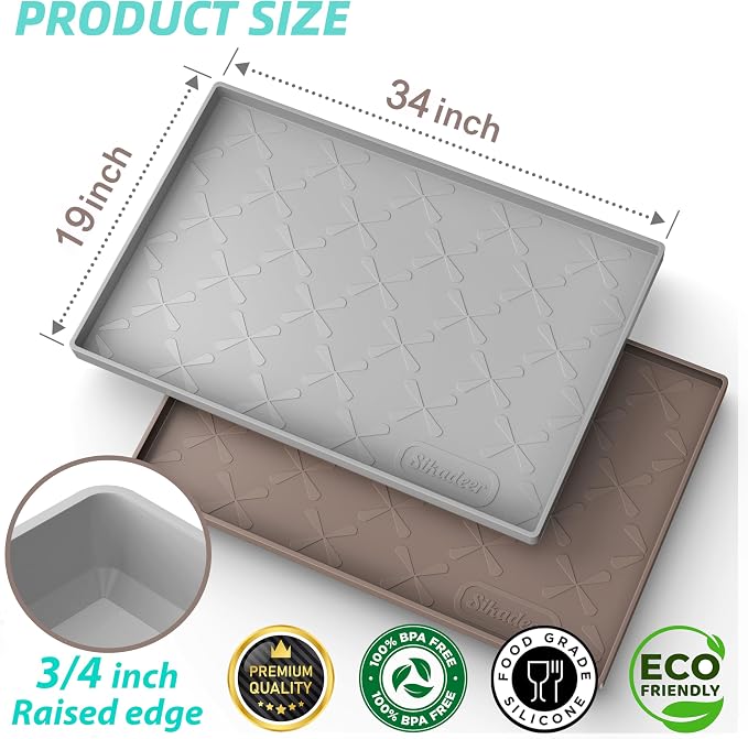 Waterproof Under Sink Mat 34" x 19" Cabinet Protector Silicone Mat | Heavy Duty Deep Drip Tray, Extra Thick Non Slip Liner for Kitchen & Bathroom, Pets, Organizer, Storage, Boots, Home Essential
