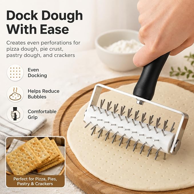 Pizza Dough Docker Roller Stainless Steel, Pin Puncher Dough Hole Maker, Docking Tool for Pizza Pie Cookie Pastry Bread