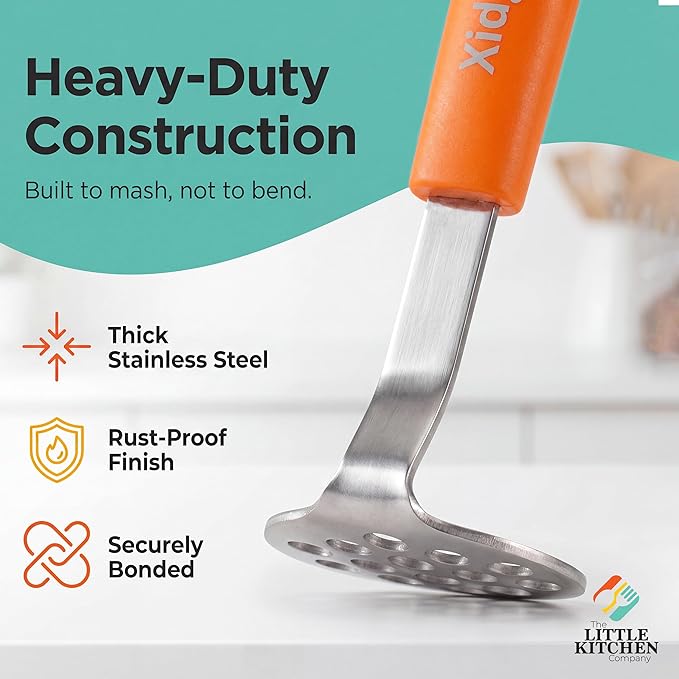 Mini Avocado Masher, Heavy Duty, Kitchen Utensil. Stainless Steel, Tiny Masher, Compact Mini Masher for Avocado - Effortless Guacamole Preparation, Dishwasher Safe (Orange)