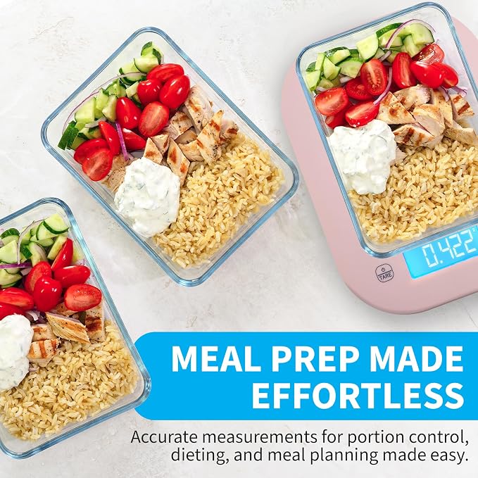 Food Scale, 11lb Pink Compact Digital Kitchen Weighing Scale with LCD Tare, 1g/0.1oz Precision, Grams and Ounces for Baking, Cooking, Calorie Tracking, Meal Prep and Weight Loss - Smart Weigh