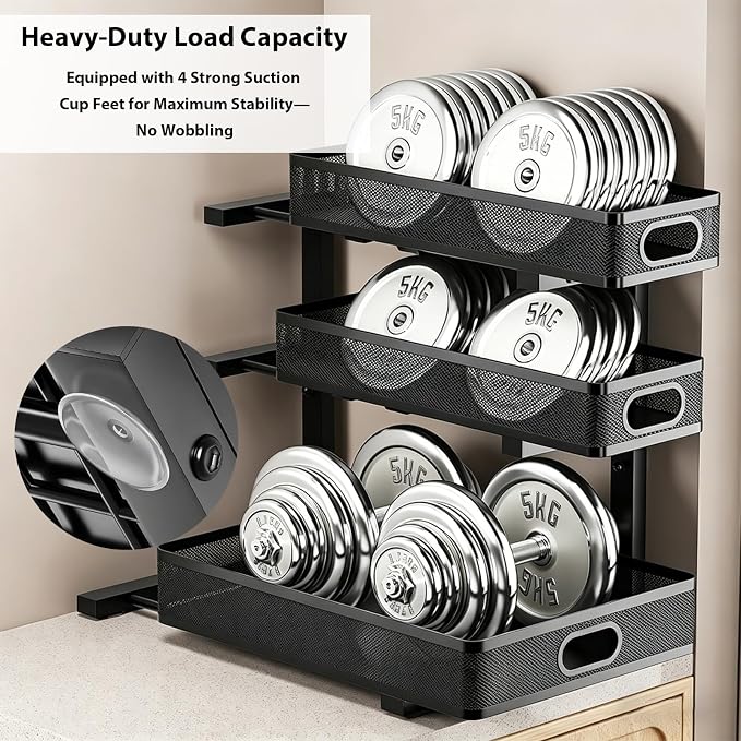 2 Pack Bathroom Under Sink Organizer, 3-Tier Pull Out Kitchen Cabinet Organizer with 5 Adjustable Heights Metal Slide Out Storage Makeup Drawer Rack for Bedroom Office Pantry Home Organization, Black
