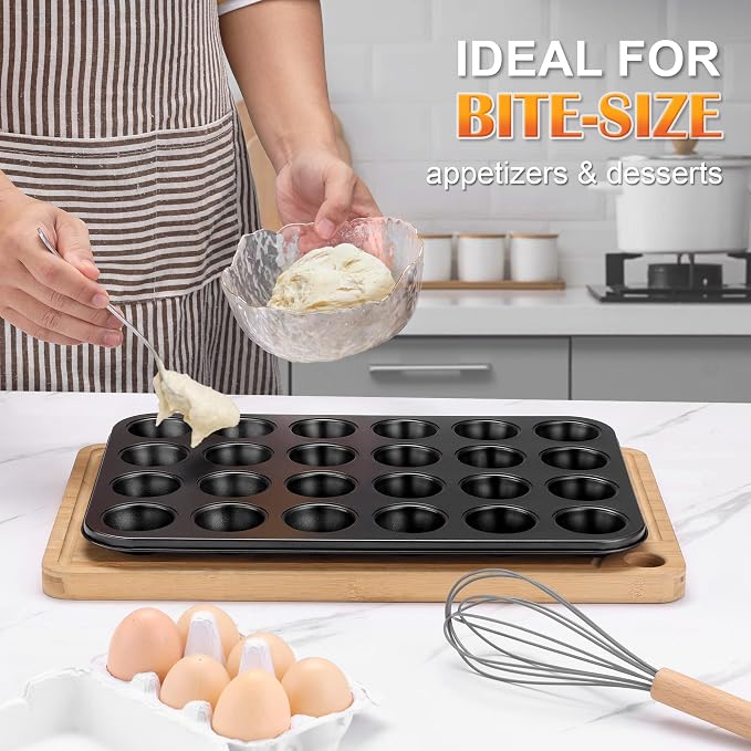 E-far 24-Cup Mini Muffin Pan, 4-Pack Nonstick Carbon Steel Cupcake Pans | Muffin Tins for Baking Mini Muffins & Cupcakes, Warp-Free for Even Baking & Easy Release, Oven Safe