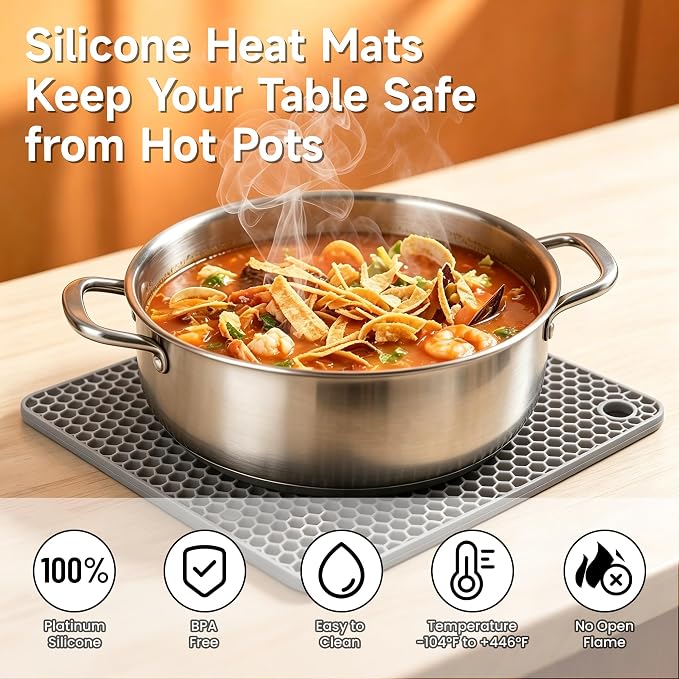 Silicone Trivets for Hot Dishes, 4-Pack Hot Pads for Kitchen Countertop Protector, Non-Slip Heat Resistant Mat for Hot Pots and Pans Food Grade Silicone Grey & Navy Blue