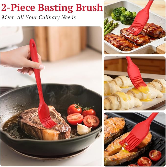 2Pcs Basting Brush, BPA-Free Pastry Brushes Heat Resistant Cooking Brush for Baking, Nonstick Silicone Brushes, Healthy One-Piece Design Oil Brush for Cooking Outdoor Barbecue Utensils
