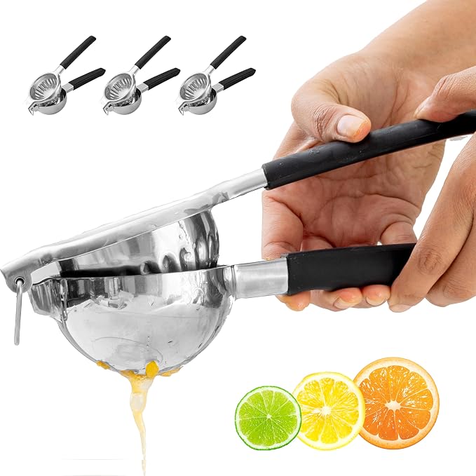 A Bar Above Premium Quality Hand Juicer, for Cocktails, Heavy Duty, Stainless Steel Juicer, Lime, Lemon, and Oranges, Citrus Juicers, for Mixologists and Bars, Fruit Juice Extractor, Silver, 3 Pack