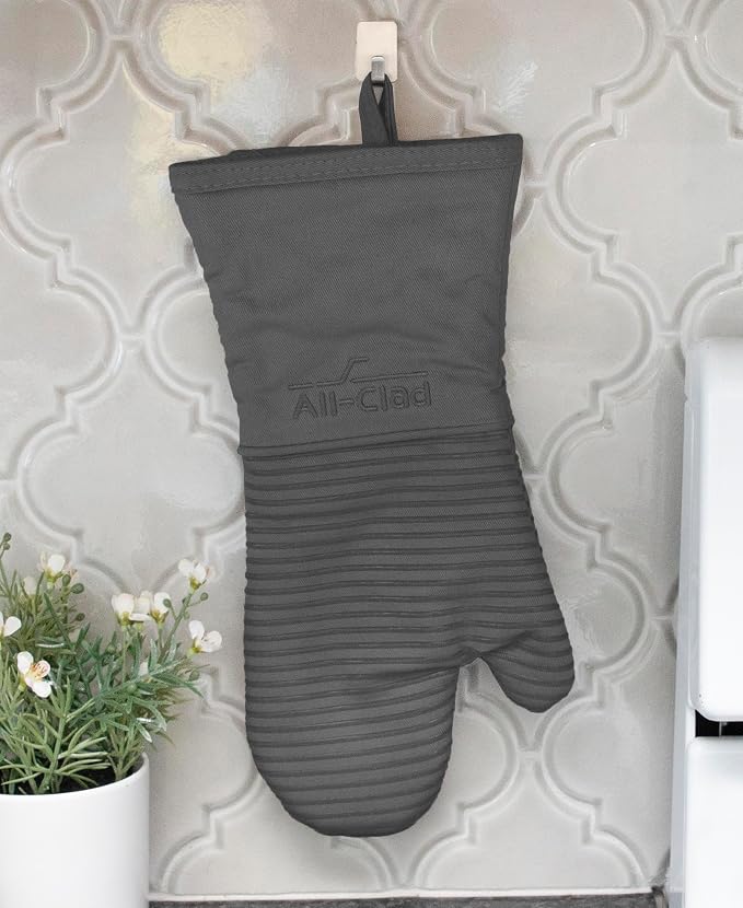 All-Clad Silicone Oven Mitts: Heat Resistant up to 500 Degrees - 100% Cotton & Silicone, 14"x7" Oven Mitt for Kitchen and Barbeque, 2-Pack, Pewter