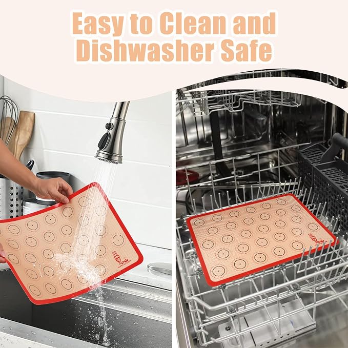 Folksy Super Kitchen Silicone Macaron Baking Mat - Set of 3 (2 Half Sheet and 1 Quarter Sheet), Non Stick Silicon Oven Liner For Macaroons and Cookies (16.5x11.6, Red)