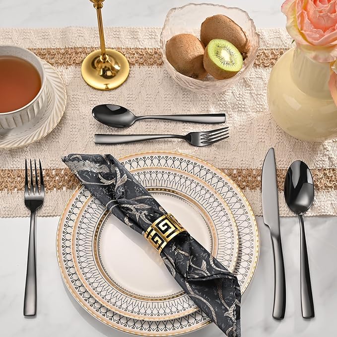 40-Piece Black Silverware Set, Heavy Duty Stainless Steel Flatware Cutlery Set Service for 8, Food-Grade Utensil Sets for Home Restaurant, Dishwasher Safe