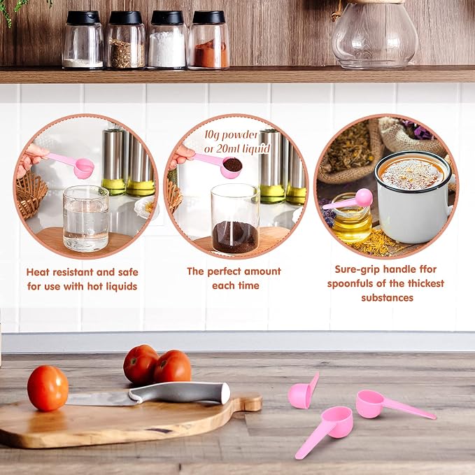 Meanplan 80 Pack Plastic Tablespoon Measuring Spoons Bulk (20 ml | 20 Cc | 1.33 Tablespoon | 4 Tsp) Coffee Scoops Teaspoon Pack for Measuring Coffee Tea Milk Grain Spices Protein Pet Food (Pink)