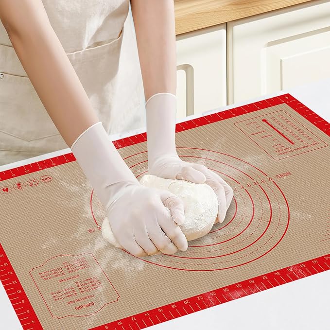 Koolstuffs Silicone Pastry Mat, 26" x 16", Non Slip for Rolling Dough | Reusable 0.7 mm Nonstick Surface with Printed Measurements for Sourdough, Bread, Pizza, Pie, Cookies, and Fondant