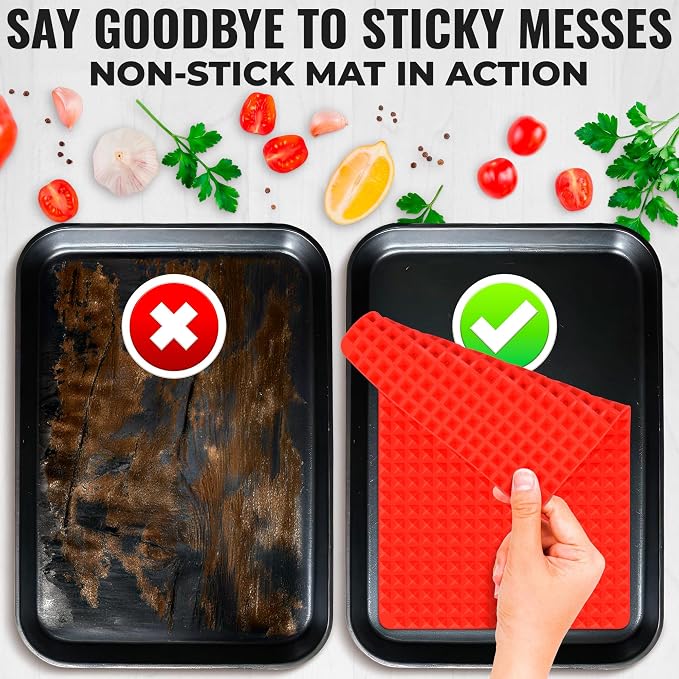 Silicone Pyramid Baking Mat, 16 x 11.42 in, Heat-Resistant (Red) | Pyramid Pan Silicone Baking Mat; Air Circulation Design; Flexible; Non-Slip; Dishwasher Safe; for Cooking, Roasting, and BBQ