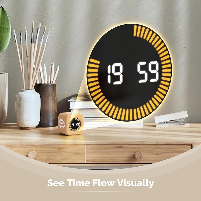 KADAMS Timer Pomodoro - Productivity Pomodoro Cube, 5/10/25/50 Min Countdown & Countup, Silent – for Work Study Workout Kitchen School Classroom Office ADHD Gift Kids (1, Light Mocha)